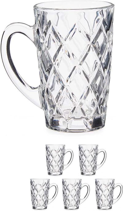 Vivalto luxe koffieglazen - 6x stuks - 170 ml met oor - Type Diamant - Transparant stevig kwaliteitsglas