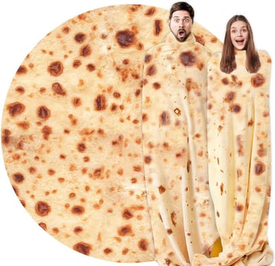 Grote Ronde Tortilla Deken 180x180 cm - Zachte Flanellen Taco Deken voor Volwassenen en Familie