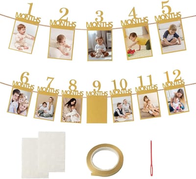 foto slinger 1e verjaardag goud - 2 x 1-12 maanden - kraft papier - perfect voor babyshower - ShopVlot