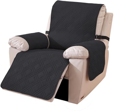 Dailygoody - Omkeerbare Hoes - Stoelbeschermer - Krasbestendig - Zwart + Khaki - Relaxfauteuil - Geschikt voor Relaxstoel - Groot 1 Plaats