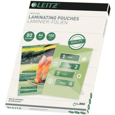 Lamineerhoezen Leitz iLAM 33818, A4 staand en liggend formaat, dikte 80 µm, L 309 x B 222 mm, PET, kleurloos, 100 stuks