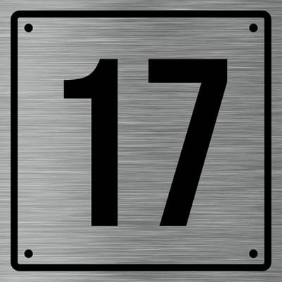 Huisnummerbord 17 - Incl. Schroeven en Pluggen – Acrylaat - 10 x 10 cm - RVS met Zwart