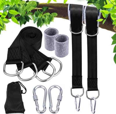 Swing Mount voor Hangmat en Schommel - Bevestigingsset voor 2 Bomen met 2 Sterke Karabiners en D-Ringen, Tot 1000kg Draagvermogen