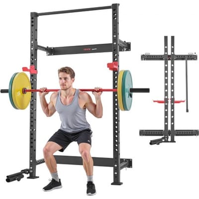 VEVOR Power Cage opvouwbaar, 454 kg draagvermogen, wandmontage power rack, multifunctioneel krachttrainingsapparaat met landmine-bevestiging, verstelbare J-haken en optrekstang voor thuisgym