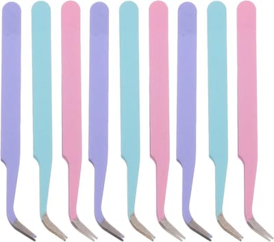 Gebogen Pincetten Set - Precisie Tangetjes Knutselen - Kleine Onderdelen Pakken - Roestvrij Staal - 10.5 Centimeter - Diverse Kleuren