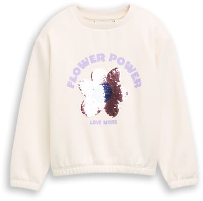 Tom Tailor - Cropped sweatshirt met omkeerbare pailletten - Maat 116/122 - Gardenia White