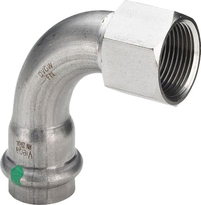 Viega Sanpress Inox-overgangsbocht 90 graden, d 15mm, Rp 1/2 roestvast staal Model 2314.5, 437091