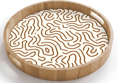 Dienblad rond 40x40 cm - Schootdienblad hout - Minimalistisch - Patroon - Terracotta - Borrelplank rechthoek - Plateau houten dienbladen