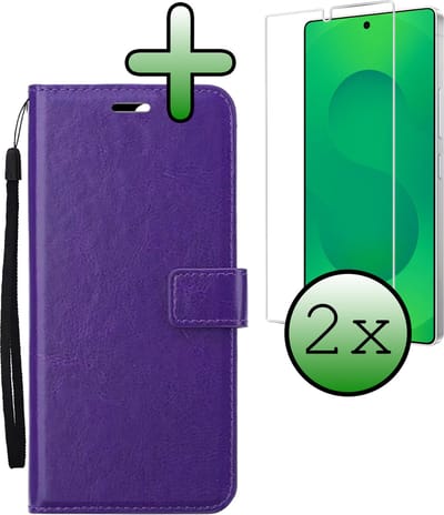 Hoesje Met 2x Screenprotector - Geschikt voor Samsung Galaxy S25 Ultra - Luxe Pasjeshouder - Bookcase Portemonee - Flip Case - Kunstleer Book Case - Flipcase Hoes - Book Cover - Walletcase - Portemonneehoes - Paars
