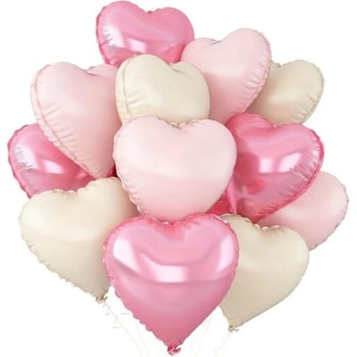 Hartvormige folie ballonnen set 12-delig roze ivoor 45 cm - hart - ballon - roze - aanzoek - valentijn - liefde - huwelijk - trouwen - babyshower - genderreveal - decoratie