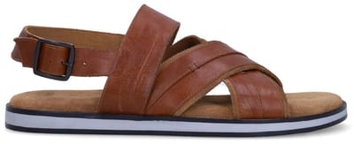 No Stress - Heren - Cognac leren sandalen - Maat 41