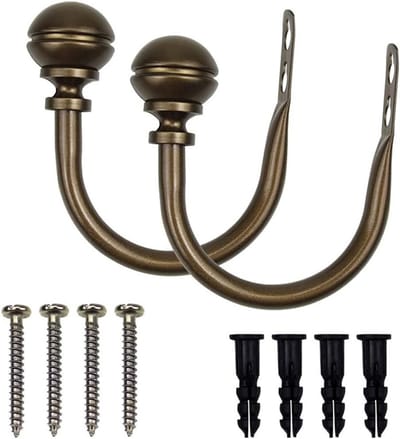 Decoratieve Gordijnsteunen met Ronde Finials, Set van 2 in Brons voor Raamdecoratie en Gordijnbevestiging