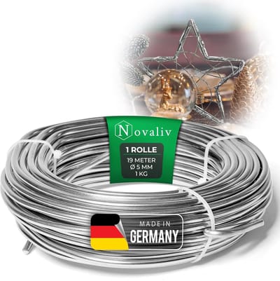 19 meter aluminiumdraad 5 mm zilver, knutseldraad ideaal als buigdraad voor knutselen, veelzijdig voor doe-het-zelfprojecten en decoraties, rol van 19 m decoratief draad, sieradendraad, bloemendraad, lantaarndraad