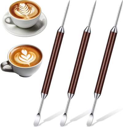 Professionele Dubbelzijdige Koffiekunst Pen - 3 Stuks RVS Latte Art Pennen met Houten Handvat voor Cappuccino en Espresso Decoratie