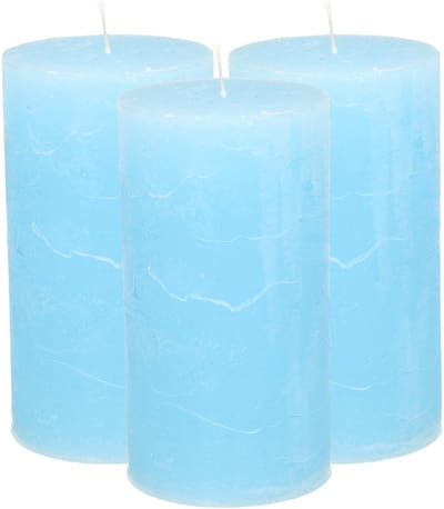 Atmosphera Stompkaars - 3x - licht blauw - 7 x 13 cm - cilinderkaars - kaarsen - rustiek model