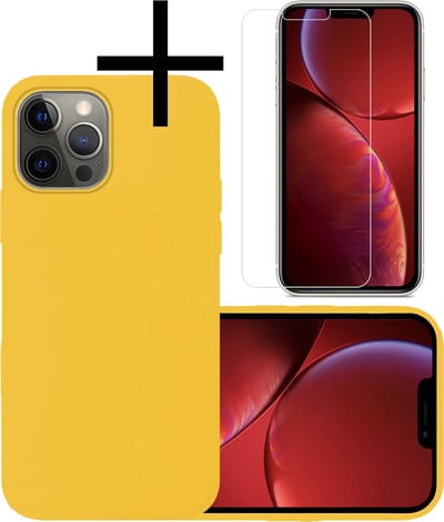 Hoesje - Met Screenprotector - Geschikt voor Apple iPhone 13 Pro - Sterk & Shockproof - Back Cover - Siliconen Case - Telefoon Hoes - Geel