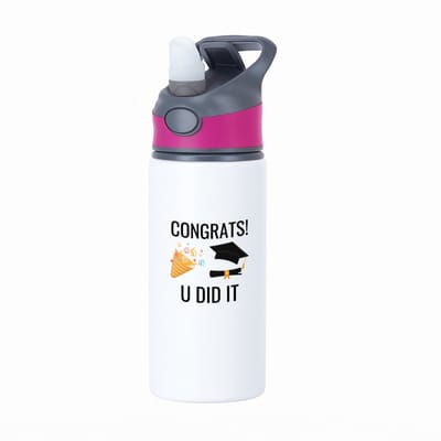 Hacebo® - congrats you did it waterfles met rietje roze - Geslaagd - studenten - cadeau - geslaagd - student - gefeliciteerd - water fles - 650ML