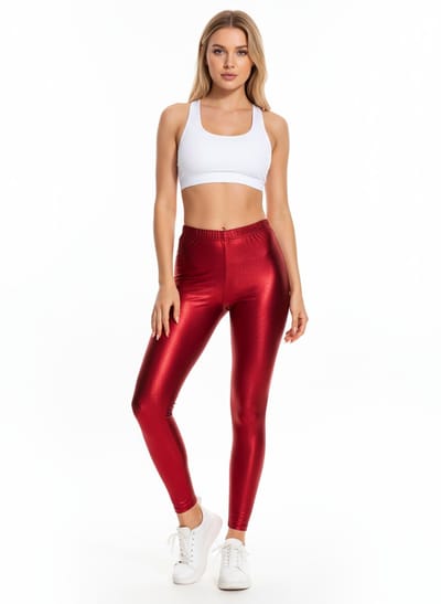Glanzende Legging - Rood - Dames - Broek - Glimmend - Maat S