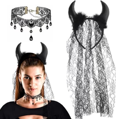 Demon Hoorn Haarband met Ketting - Halloween Accessoire voor Vrouwen en Meisjes, Cosplay Kostuum en Feestkleding