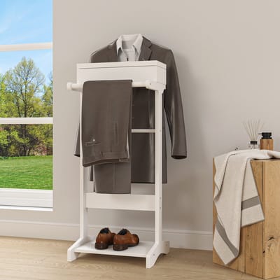 MODFU - Kledingrek Met Lade En Schoenruimte - Vrijstaand - Voor Hal Of Slaapkamer - MDF En Massief Hout - Wit
