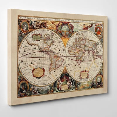 Canvas Wereldkaart - Geografische Illustratie - Wanddecoratie - Gemaakt in Italië - Verschillende maten - Antiek