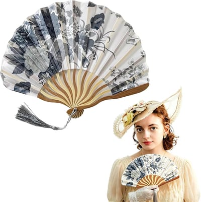 Houten Handwaaier - Vintage Waaier Van Bamboe en Zijde - Chinese Waaier - Opvouwbare Handwaaier - Chinese Stijl Handwaaier - Met Kwastje - Voor Feest, Dans, Optreden, Decoratie of Als Cadeau