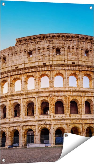 Gards Tuinposter Colosseum in Rome met de Blauwe Lucht - 60x90 cm - Tuindoek - Tuindecoratie - Wanddecoratie buiten - Tuinschilderij