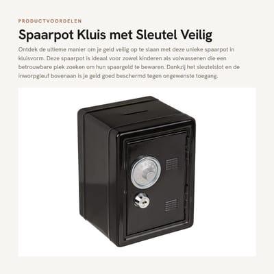 Dailygoods- Spaarpot Kluis Brandwerend - Kluisje met Sleutelslot - Uittrekbare Muntenlade - Zwart Gelakt Metaal - Afmetingen 12 x 10 x 17,5 cm