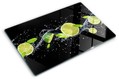 Tulup Glazen Snijplank - Groente Limoenen en water Anti-Slip Snijplank - 80 x 52 cm - Snijplank Glas - Groot Formaat Snijplank - Snijplank van Glas - Serveerplank van glas - Kookbenodigdheden