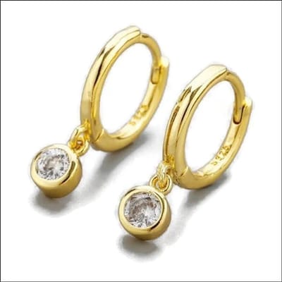 Aramat Jewels | Oorringen | Zilveren Oorringetjes met Zirkonia Hanger | Goudkleurig/Transparant | |3mm | Zilver | Kinderen, Volwassenen | Verkleurd niet