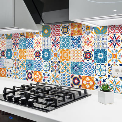 Zelfklevende tegelmuurstickers voor keuken en badkamer - 30 Azulejos Liliana cementtegelstickers - 30 stickers 20x20cm