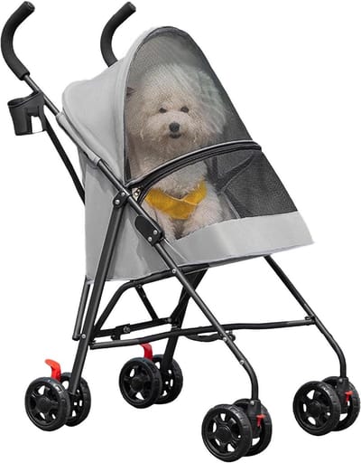 Hondenbuggy Opvouwbaar - Dierenwagen Reiswagen - Huisdier Vervoeren - Luchtig Ademend Mesh - 97 x 45 x 55 cm - Grijs