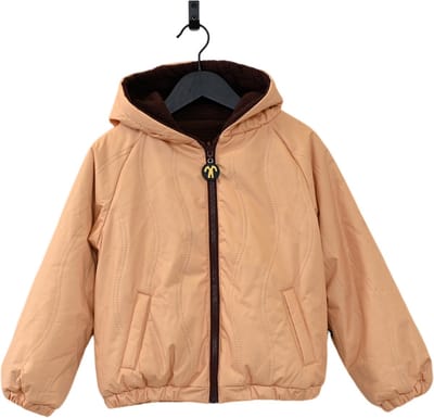 Ducksday - Omkeerbare jas - Baby - Jongen - Meisje - Waterdicht - Sherpa fleece - Geel - Donkerbruin teddy - Unisex - maat 74 - valt klein