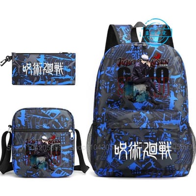 3 stuks Jujutsu Kaisen Rugzak Jongens Meisjes Anime Mochila Student Schooltas met Schoudertas Etui Dagelijks Reizen Rucksack