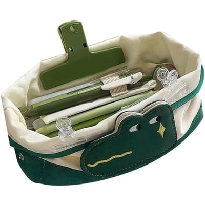 Grand Sac à Stylos Style Animal Mignon Polyester Résistant aux Taches Durable Grande Trousse à Crayon pour l'École beige