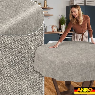 ANRO Tafelkleed Effen linnenlook Grijs Rond Ø100cm Rechte rand Afwasbaar Waterafstotend
