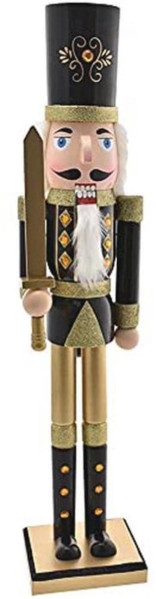 Grote houten notenkraker soldaat 106 cm kerstdecoratie met pluche details