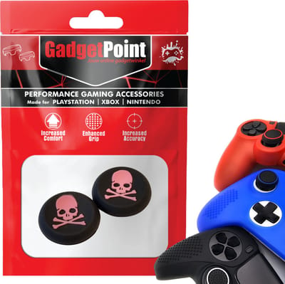 Gadgetpoint - Thumb Grips voor PlayStation, PS5, Xbox X/S, One & Switch Pro Controller - Gaming Thumbgrips - Performance Anti-Slip Thumbsticks - Bescherming Accessoires - Skelet - Zwart met Roze