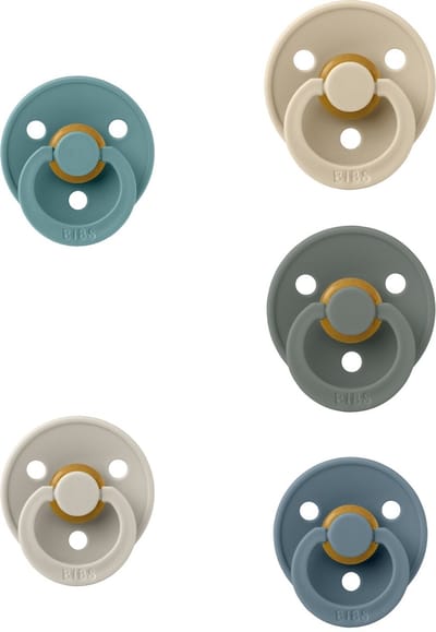 Bibs fopspeen 6-18 maand set 5 stuks Vanilla, Sand, Pine, Petrol en Island Sea maat 2 Latex