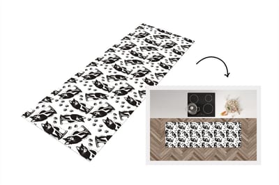 Keukenloper - Loper keuken - Patronen - Kat - Zwart - Wit - 150x50 cm - Keukenloper vinyl