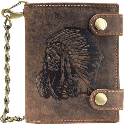 GREENBURRY Leren portemonnee Vintage Native American Wallet With Chain Brown bruine
