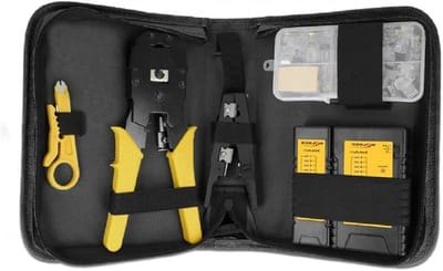 Gereedschapsset Netwerk - Netwerk Installatie - Kabels Maken - Compleet met Tester - 22.5 cm Tas - Zwart