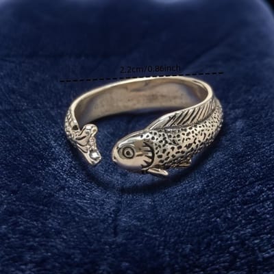 Lats Retro Elegante Visvormig Ontwerp Ring Voor Man Vrouw Koppel Verloving Koper Koperen Ringens Vintage Handgemaakt Cadeau resizable gray