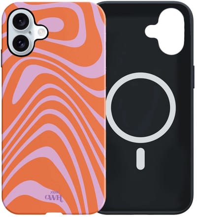 xoxo Wildhearts siliconen hoesje geschikt voor iPhone 17 MagSafe hoesje - Boogie Wonderland Orange - Double Layer - Magnetisch telefoonhoesje - Magneet case - Backcover met dubbele beschermlaag - Golvenprint - Golvend patroon - Oranje