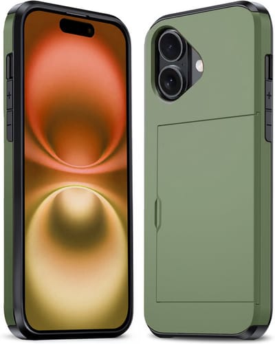Hoesje Geschikt voor iPhone 16 Hoesje Pasjeshouder Shockproof Hard Case - Hoesje Geschikt voor iPhone 16 Hoes Met Kaarthouder - Donkergroen