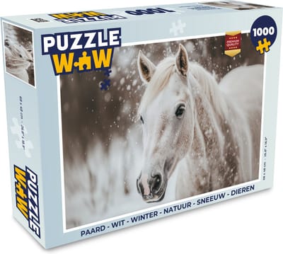 Puzzel Paard - Wit - Winter - Natuur - Sneeuw - Dieren - Legpuzzel - Puzzel 1000 stukjes volwassenen