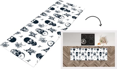 Keukenloper - Loper keuken - Tiener - Skull - Rozen - Patroon - 150x50 cm - Keukenloper vinyl