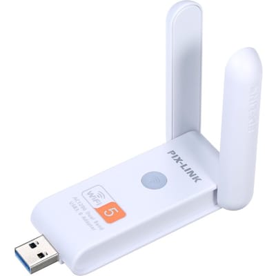 Draadloze USB WiFi-adapter Dual Band 2.4G (tot 300 Mbps) en 5G (tot 866 Mbps)/2 hoge versterking wit