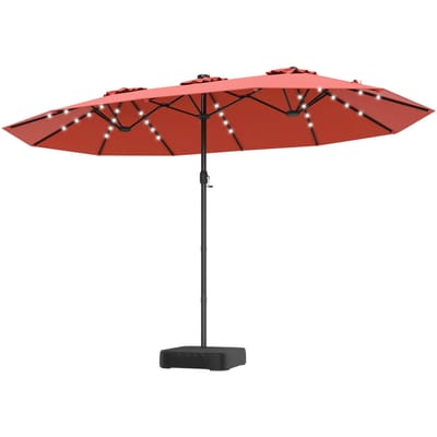Coast 460 x 285 cm Dubbele Tuinparasol Oranje met 48 LED's op Zonne-Energie - Extra Grote Parasol met Zelfopladend Zonnepaneel