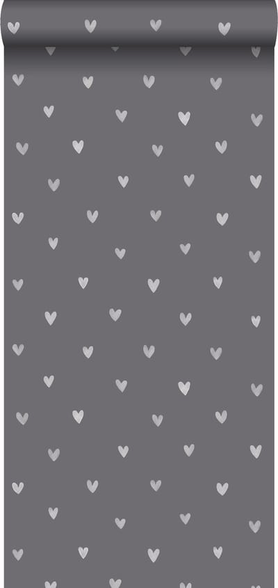ESTAhome behang hartjes donkergrijs - 53 cm x 10.05 m - 128832